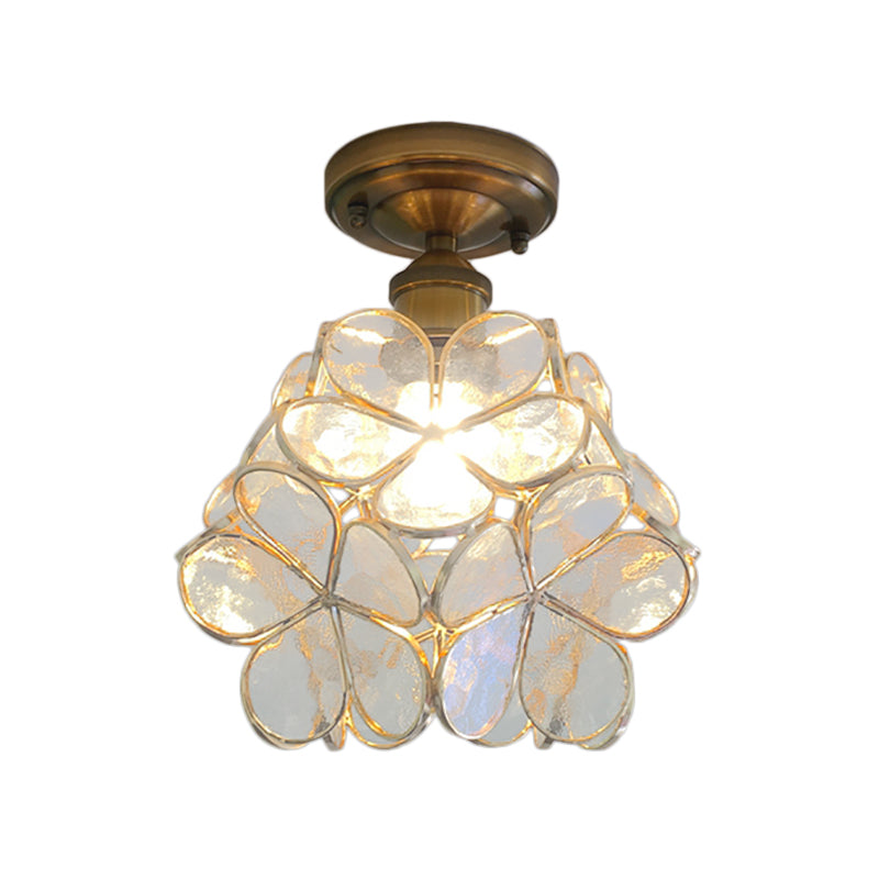 Glazen Plafondlamp met Bloemmotief - Vintage Glas-in-Lood Stijl - 8 inch - Roze/Blauw/Groen/Helder - Retro Semi-Flush Plafondverlichting voor Hal en Gang