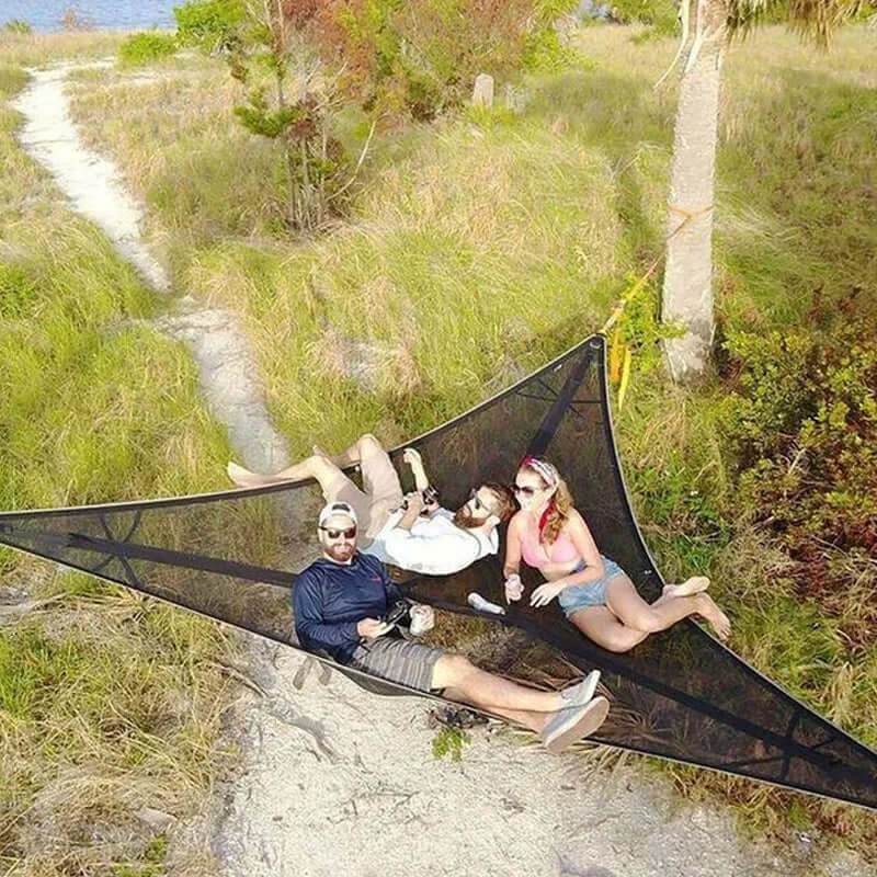 Driehoekige Hangende Camping Relaxmat voor Meerdere Personen - Luchtbed voor 3 Punten met Bevestigingsset 280x280 of 400x400 cm Groen Zwart