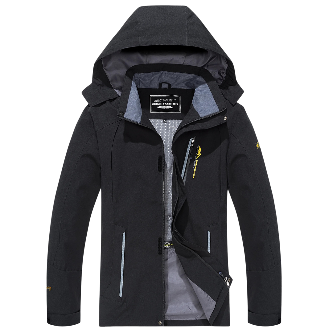 Waterdichte Heren Outdoorjas Polyester Afneembare Capuchon Meerdere Zakken Wandelen Trekking Outdoor Actief