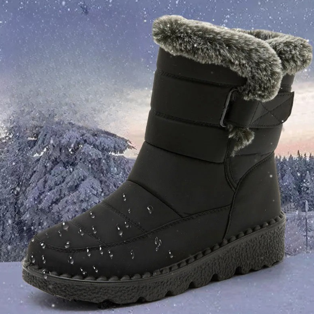 Waterdichte Dames Winterlaarzen met Klittenband Warme Gevoerde Antislip Snowboots Comfortabel Winterschoeisel