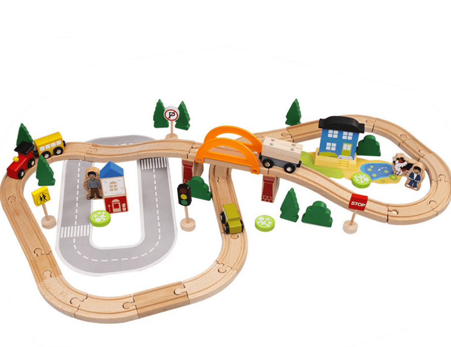 Houten Treinset met Rails 78-delig Speelgoed Inclusief Opbergbox Educatief Constructiespel Kinderen 3 Jaar