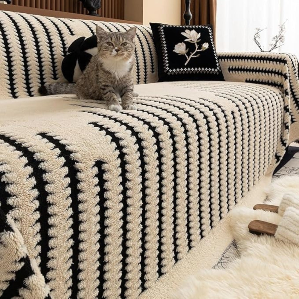 Gevoerde Bankhoes met Getufte Structuur - Zachte Velours Sofahoes met Antislip Achterkant | Warme Bankovertrek voor Winter