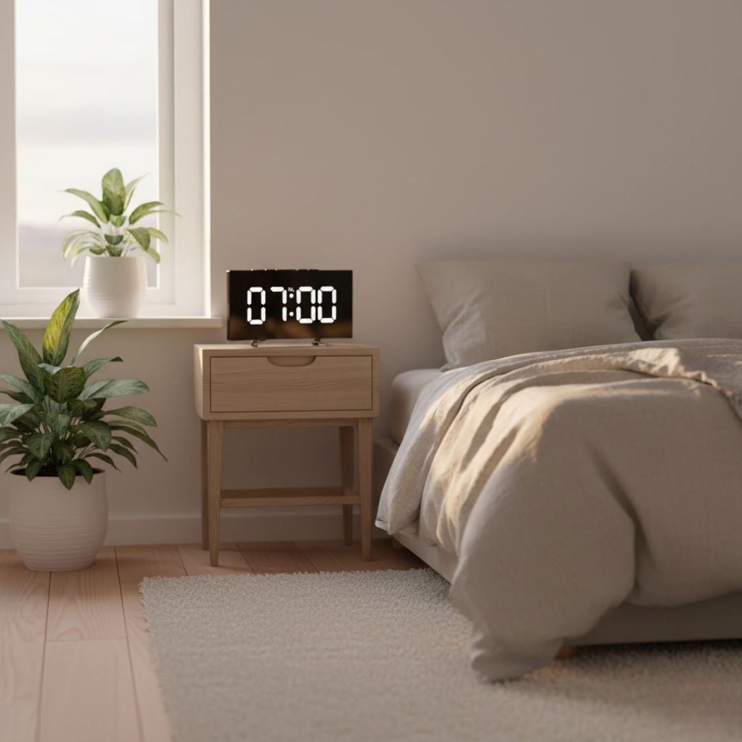 Digitale LED Wekker met Gebogen Display - Automatische Lichtregeling & Groot Scherm