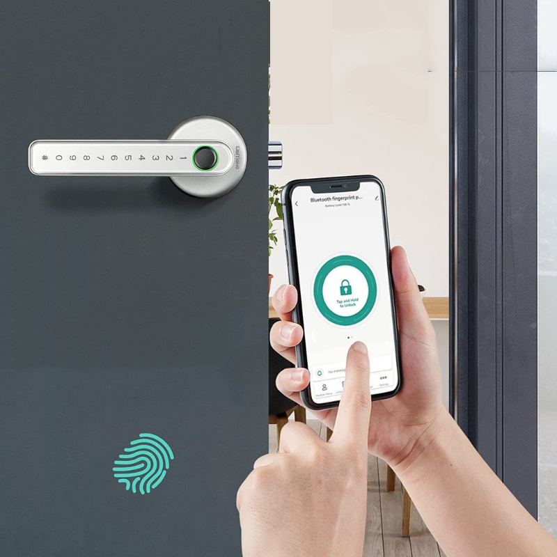 Vingerafdrukslot Deur Biometrisch Deurbeslag Roestvrij Staal ABS 12,5 x 6 x 3 cm Oplaadbare Accu Encryptie Zwart