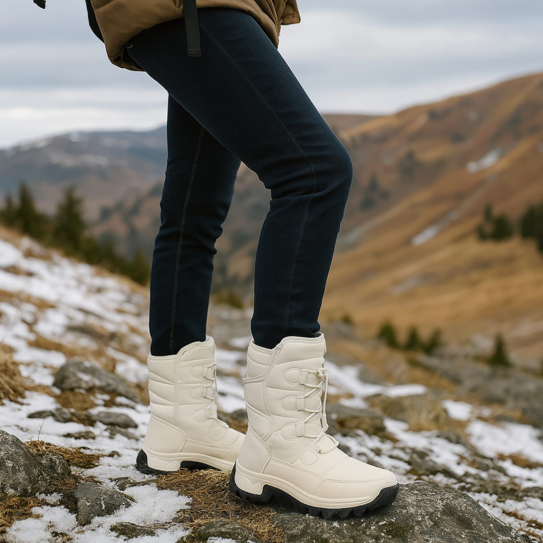 Waterdichte Winterlaarzen met Warme Voering Dames Sneeuwbestendig Antislip Platform Klittenband Outdoorschoenen
