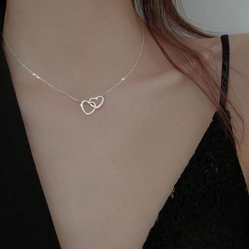 Hartvormige Ketting Twee Harten Titanium Staal Vrouwen Romantisch Sieraad Goud Zilver Rosé Geschenkdoos