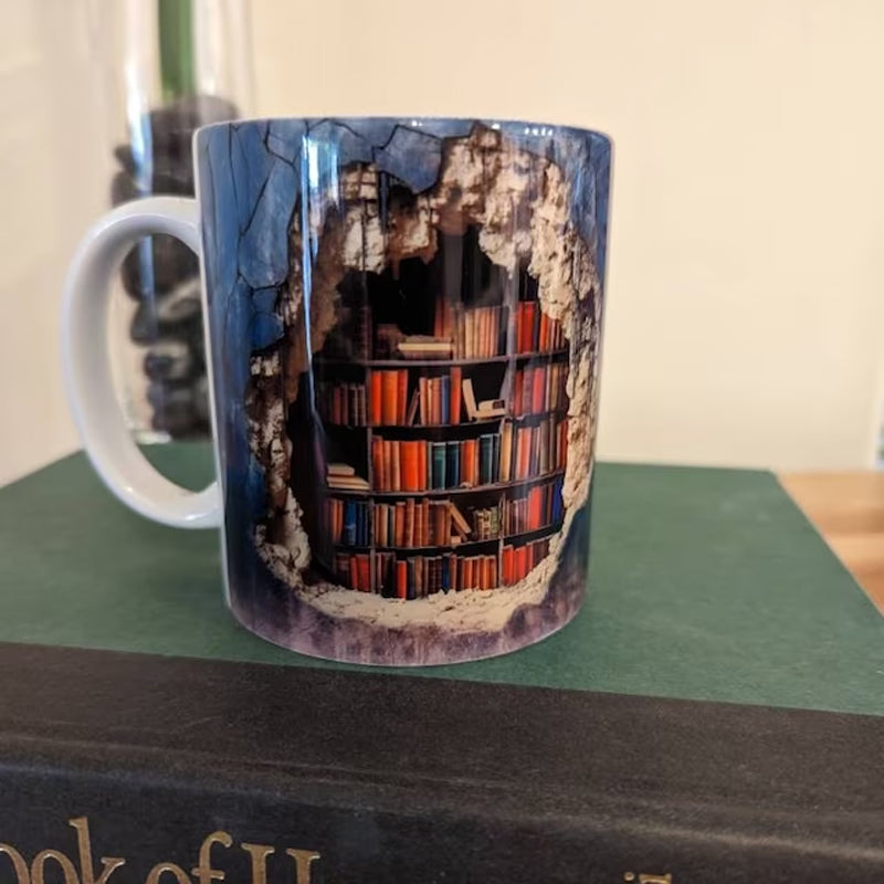 Keramische Mok met 3D-Boekenplankdesign - Gezellige Mokken voor Boekenliefhebbers