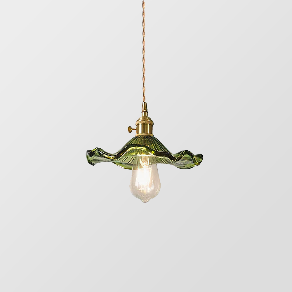 Selene Glazen Hanglamp - Hibiscusbloem Design Messing Glas - Hangende Verlichting Eetkamer Woonkamer Slaapkamer - E27 Fitting 23-33cm