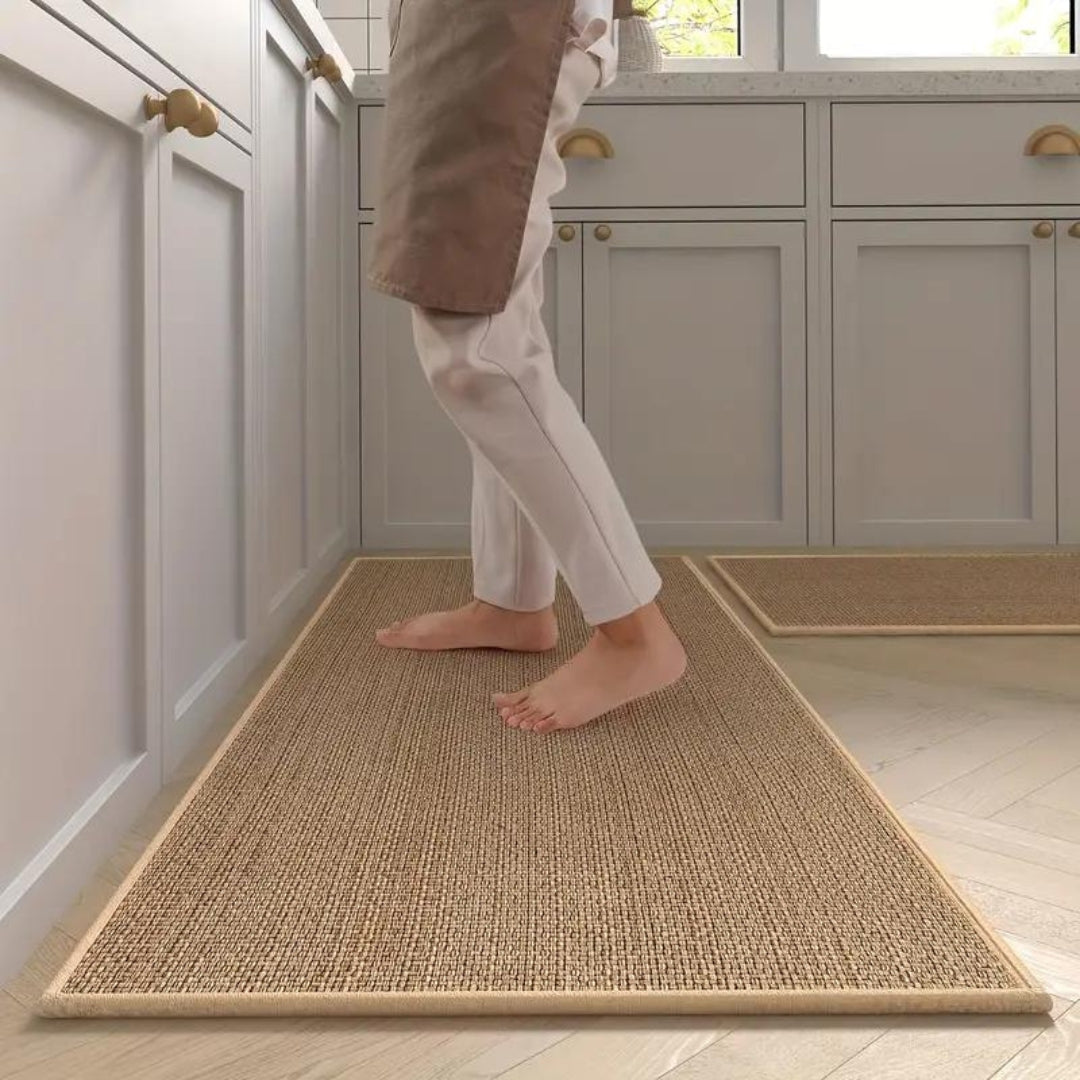 Ergonomische Keukenmatten Set van 2 Stuks Antislip Vloermat Beige 45x120 en 45x70 cm Comfort Stamat Koken