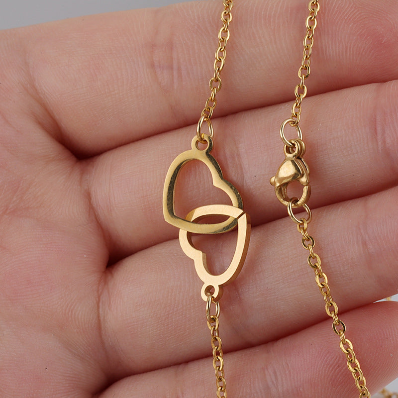 Hartvormige Ketting Twee Harten Titanium Staal Vrouwen Romantisch Sieraad Goud Zilver Rosé Geschenkdoos