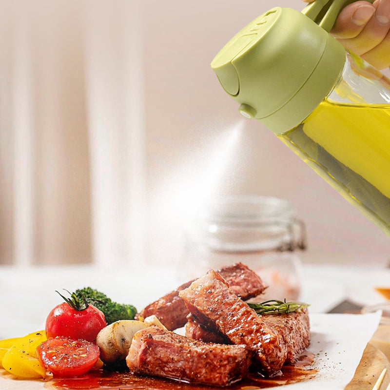 Glazen Olieverstuiver & Dispenser 2-in-1 Pomp Spray Fles voor Azijn Sojasaus Keuken Doseren 470ml Olie