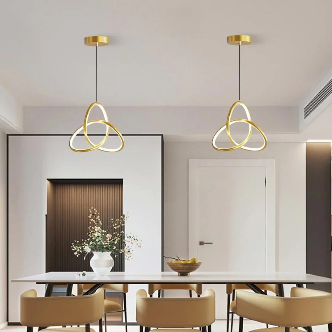Geometrische LED Hanglamp Goud 25cm Driekleurig Dimbaar Aluminium Acryl voor Eetkamer Woonkamer Keuken