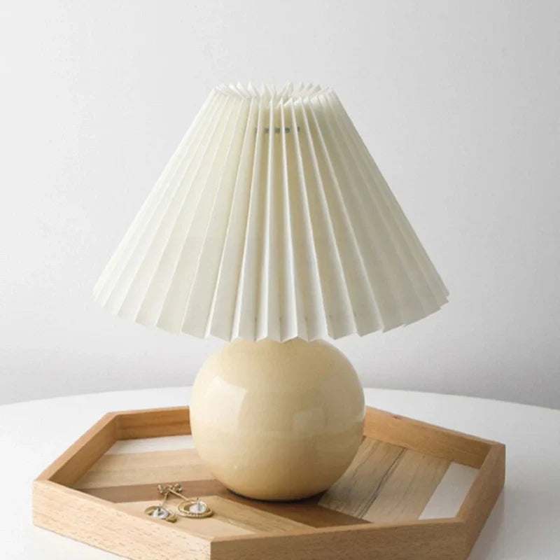 Keramische Tafellamp met Plooikap - Japanse Stijl Verlichting Wit Roze Beige voor Slaapkamer Woonkamer Bureau