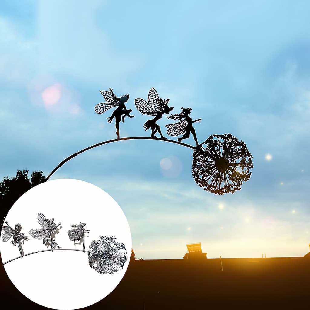 Tuinornament Silhouet Fee met Paardenbloem Metaal Weerbestendig Decoratie voor Bloembedden Borders en Gazon