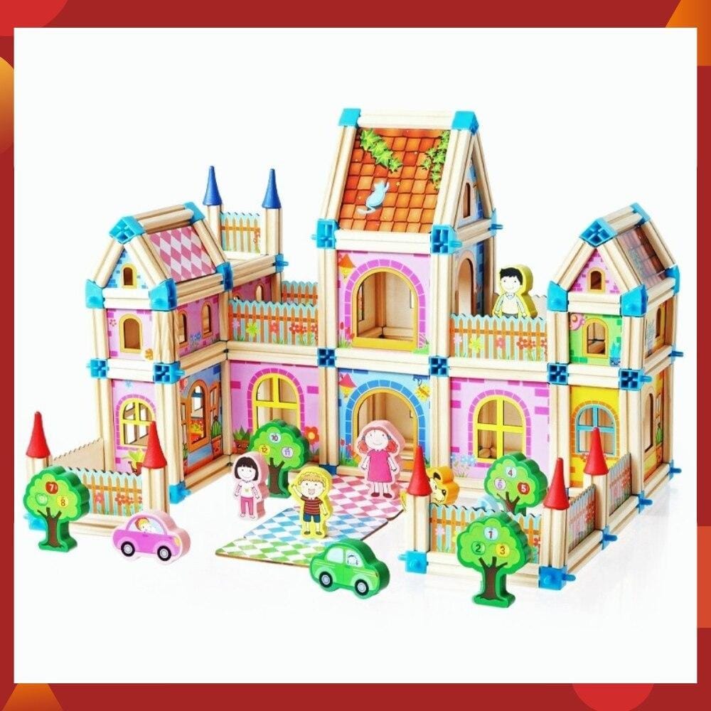 Houten Poppenhuis Bouwset Zelfbouw Kinderspeelgoed 268-298 Onderdelen Educatief Creatief Fantasiespel
