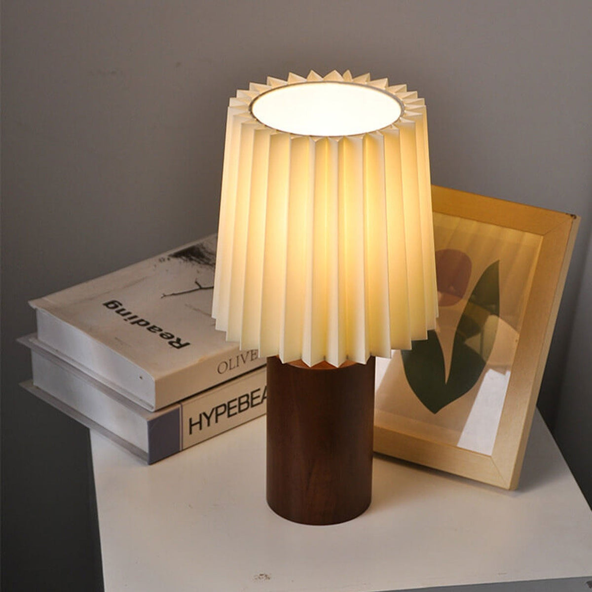 Tafellamp Plissé Kap Houten Voet Vintage Stijl Dimbaar Sfeerlicht Nachtkastje Woonkamer Leeslamp Retro Design