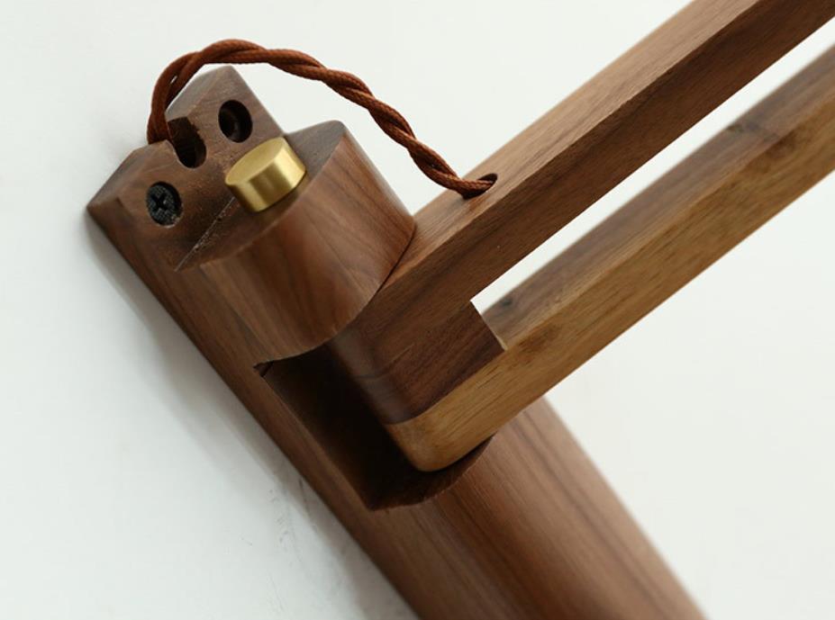 Uitschuifbare wandlamp met gestreept glas en houten arm voor woonkamer slaapkamer hal leeshoek sfeerverlichting