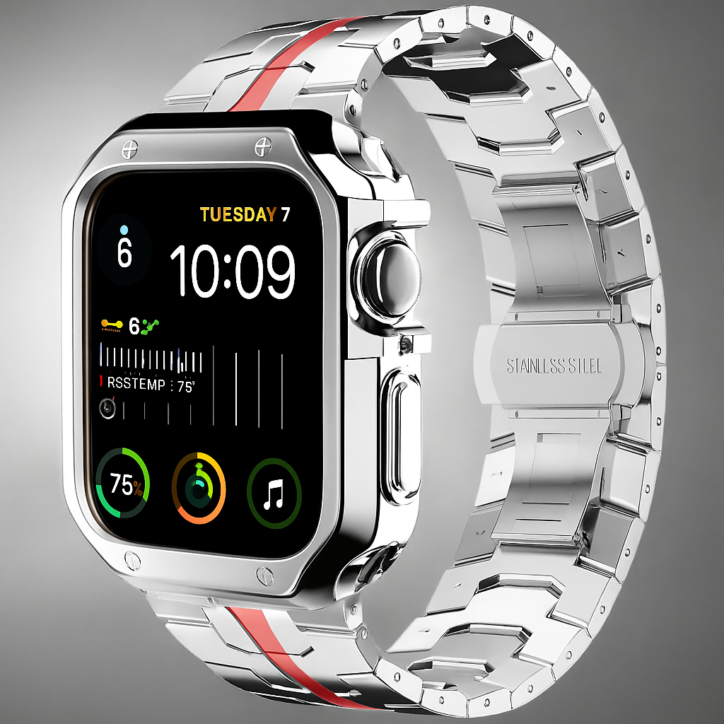 Metalen Schakelarmband met Beschermhoes voor Smartwatch 42mm 46mm 49mm Titan Afwerking Horlogeband Accessoire