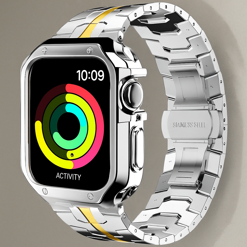 Metalen Schakelarmband met Beschermhoes voor Smartwatch 42mm 46mm 49mm Titan Afwerking Horlogeband Accessoire