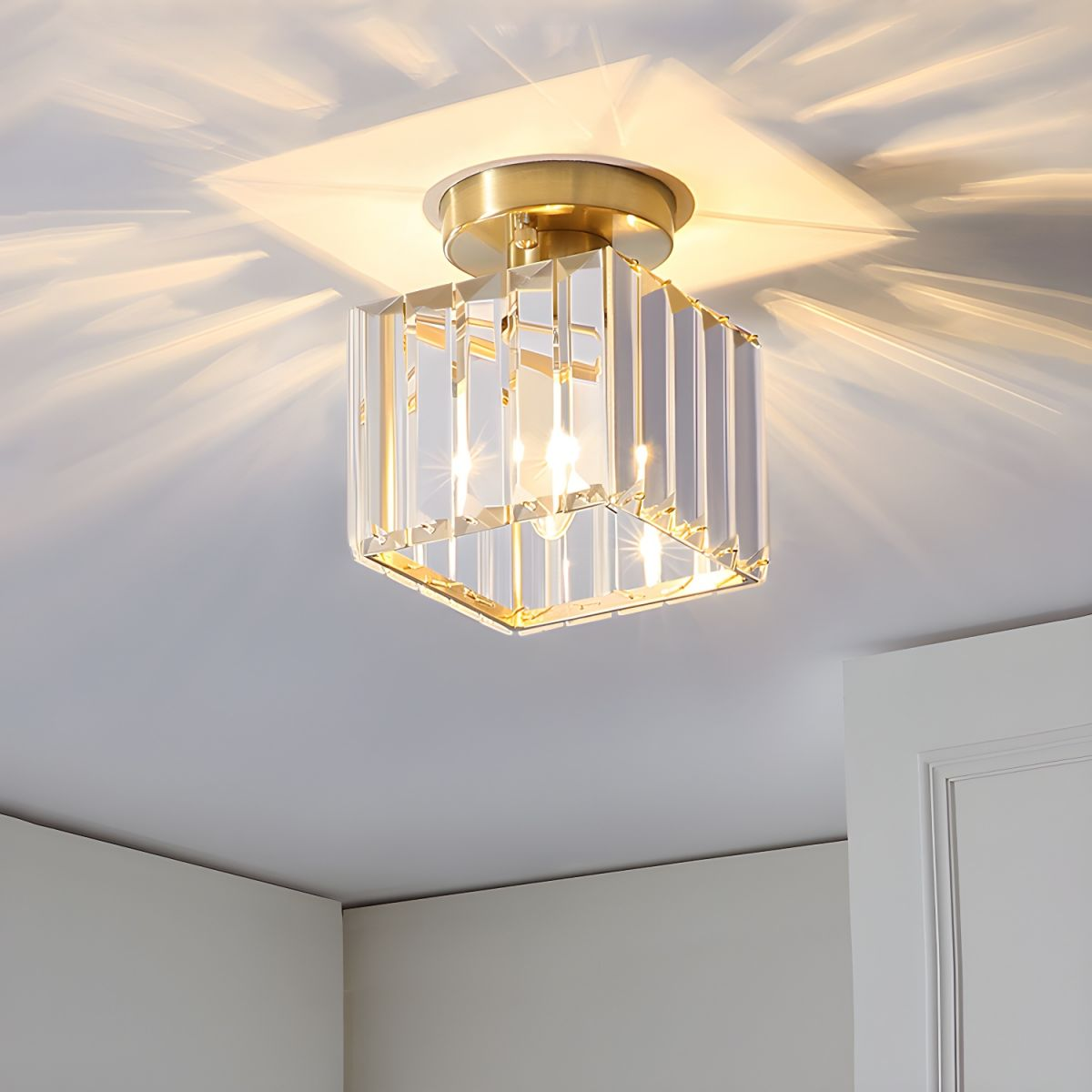 Kilon plafondlamp kristal kubus messing plafond hal woonkamer slaapkamer moderne verlichting compact