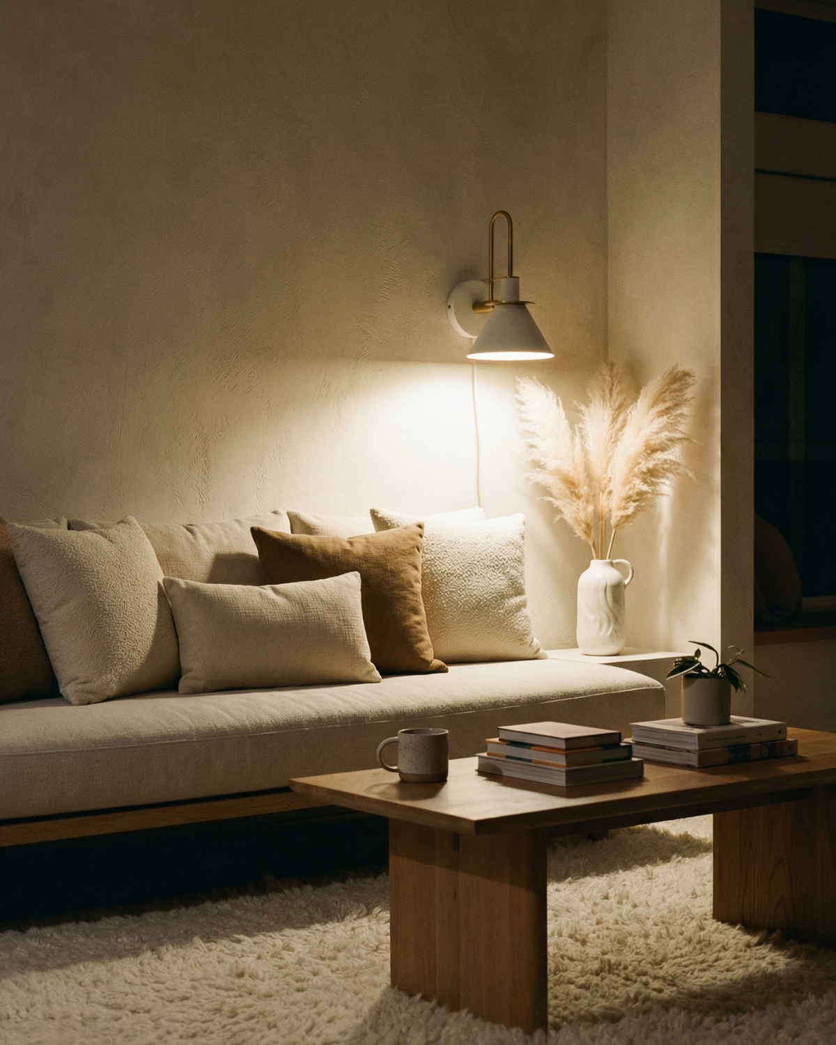 Moderne wandlamp van travertin en hout met warm wit licht - minimalistische design muurlamp voor woonkamer en slaapkamer