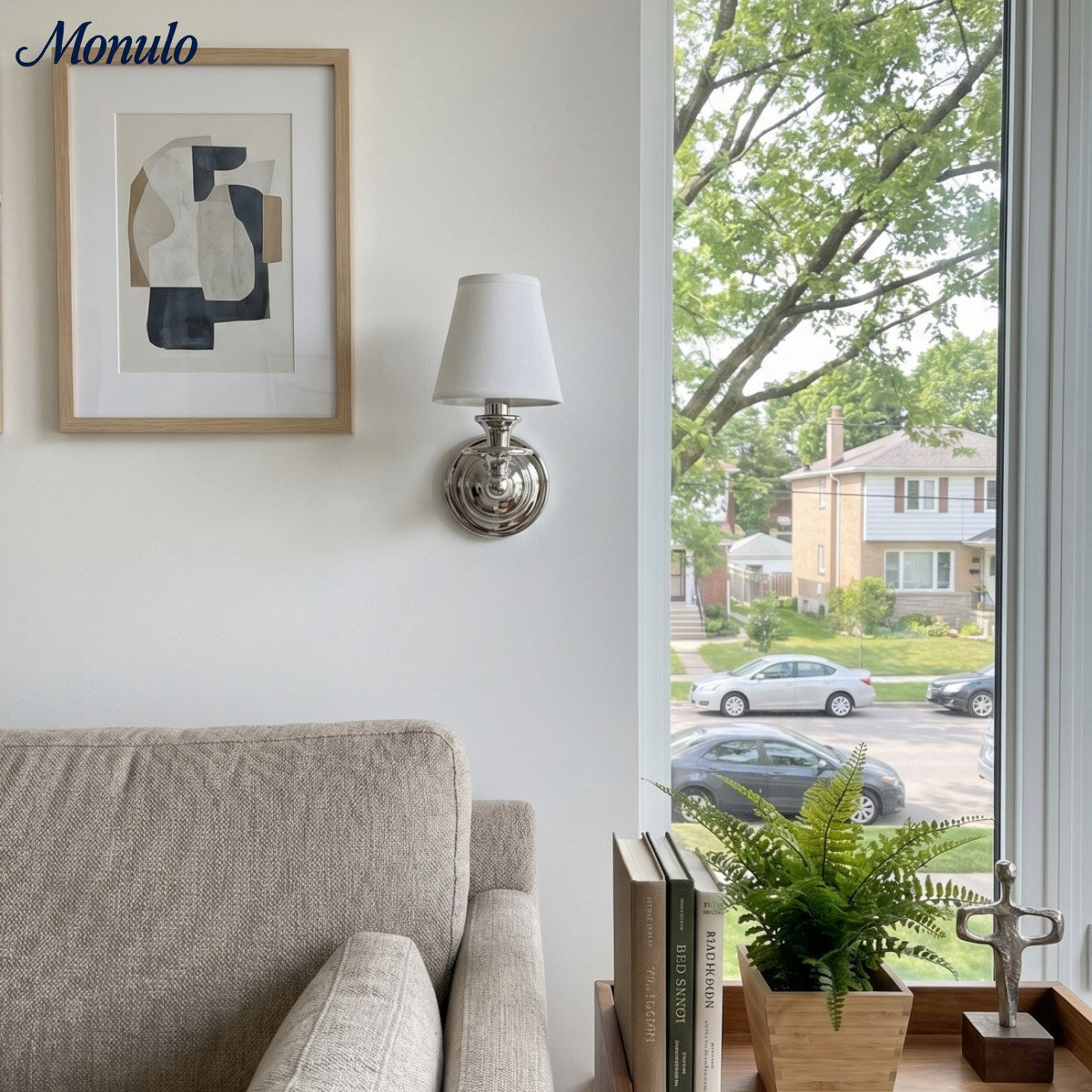 Wandlamp met stoffen kap en zwanenhalsarm - smeedijzeren armatuur met verstelbare leeslamp