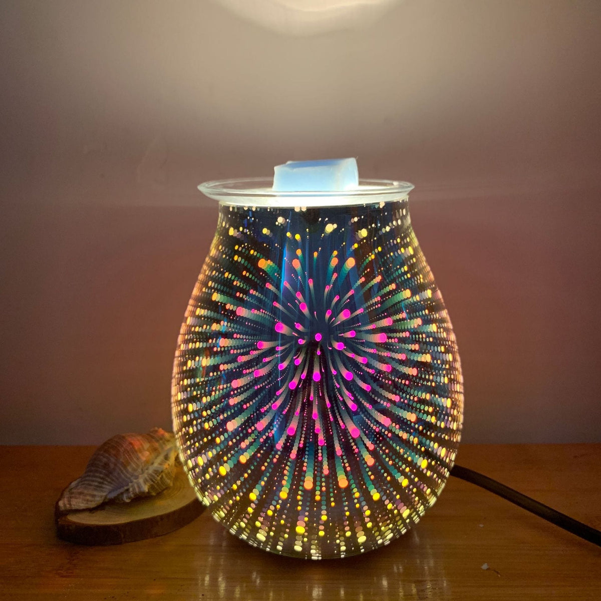 3D Glazen Luchtbevochtiger met Vuurwerklicht Aromafunctie en Stille Werking voor Slaapkamer Woonkamer