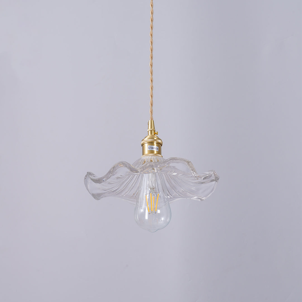Selene Glazen Hanglamp - Hibiscusbloem Design Messing Glas - Hangende Verlichting Eetkamer Woonkamer Slaapkamer - E27 Fitting 23-33cm