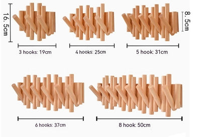 Wandkapstok met Intrekbare Haken - Natuurlijk Hout - Minimalistisch Design - Klap-in Systeem