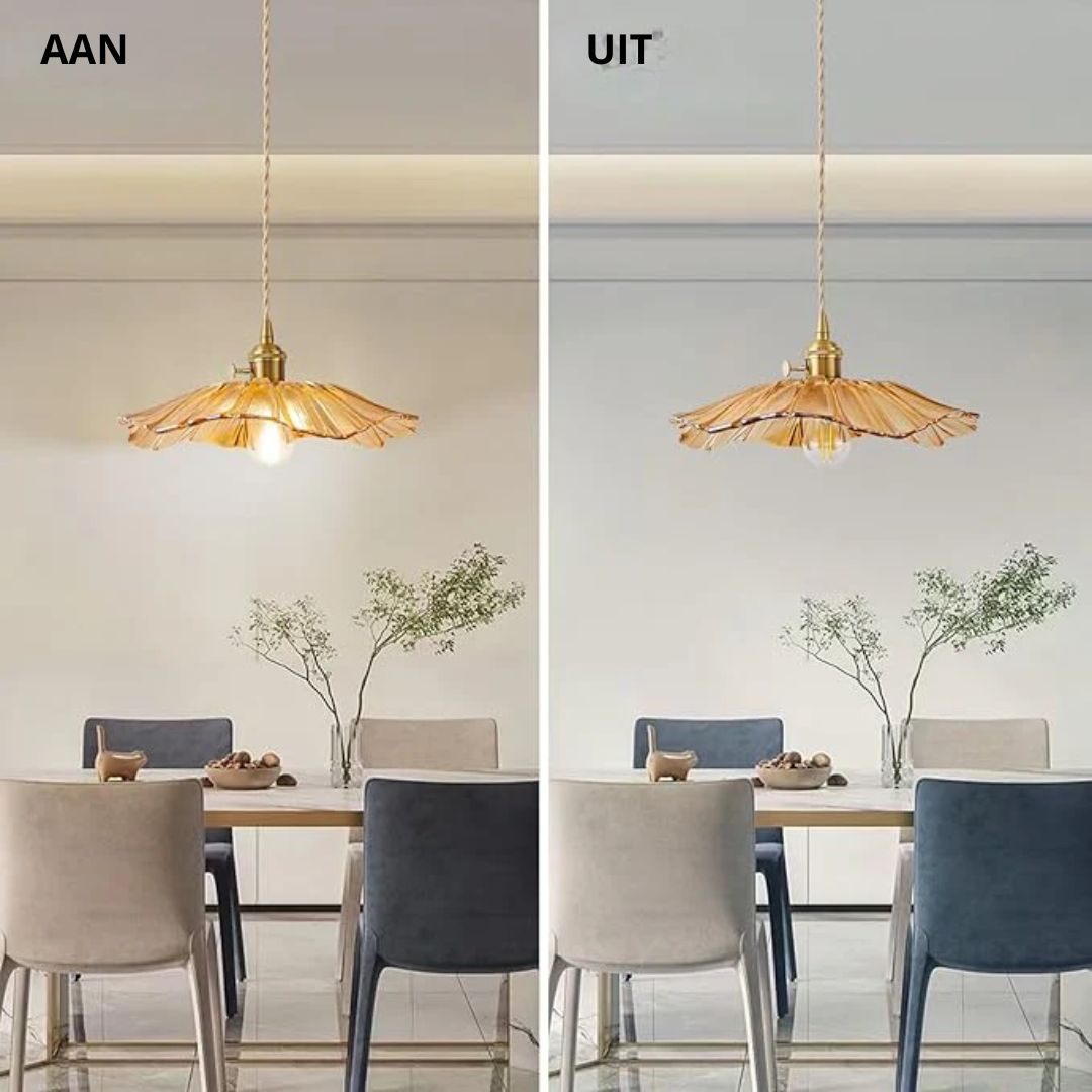 Cullivan Bloemvormige Hanglamp - Glazen Hanglamp met Gouden Fitting voor Woonkamer & Eetkamer