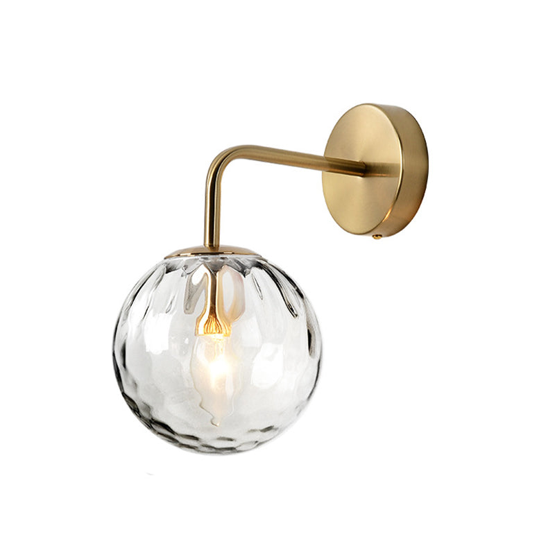 Glazen Wandlamp met Geribbeld Glas en Gouden Armatuur - Minimalistische Verlichting voor Woonkamer en Gang