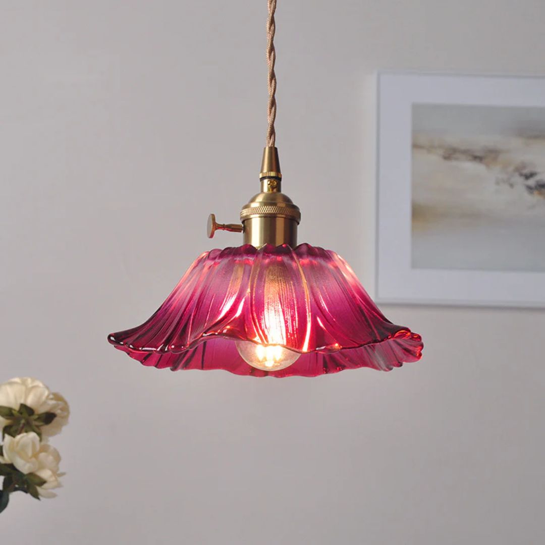 Cullivan Bloemvormige Hanglamp - Glazen Hanglamp met Gouden Fitting voor Woonkamer & Eetkamer