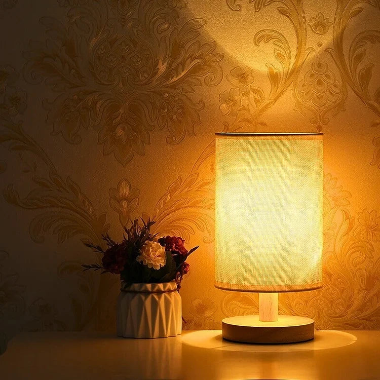 Organische Tafellamp Hout & Linnen - Dimbaar met Afstandsbediening & Touch | 3 Lichtkleuren