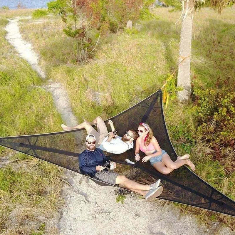 Driehoekige Hangende Camping Relaxmat voor Meerdere Personen - Luchtbed voor 3 Punten met Bevestigingsset 280x280 of 400x400 cm Groen Zwart