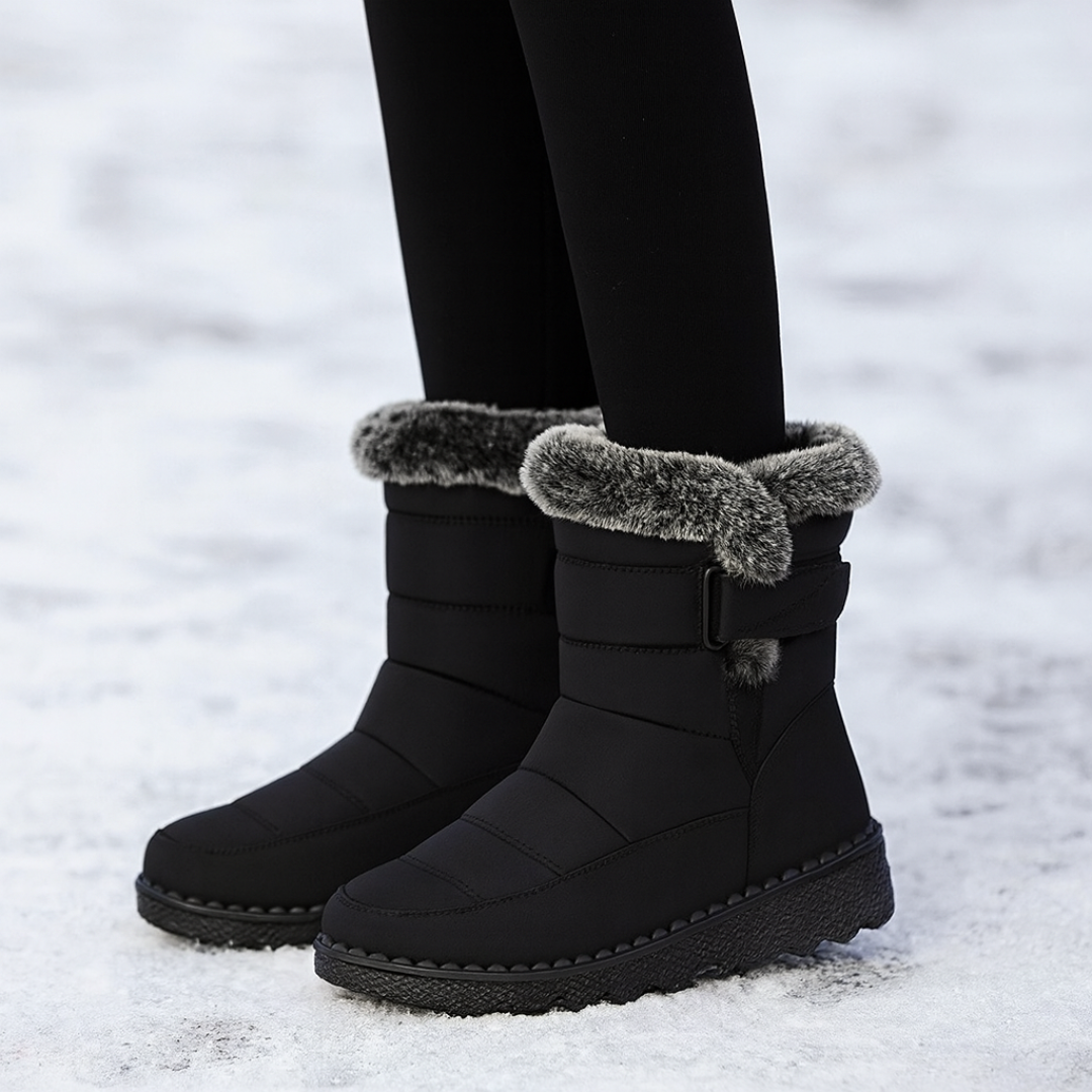 Waterdichte Dames Winterlaarzen met Klittenband Warme Gevoerde Antislip Snowboots Comfortabel Winterschoeisel