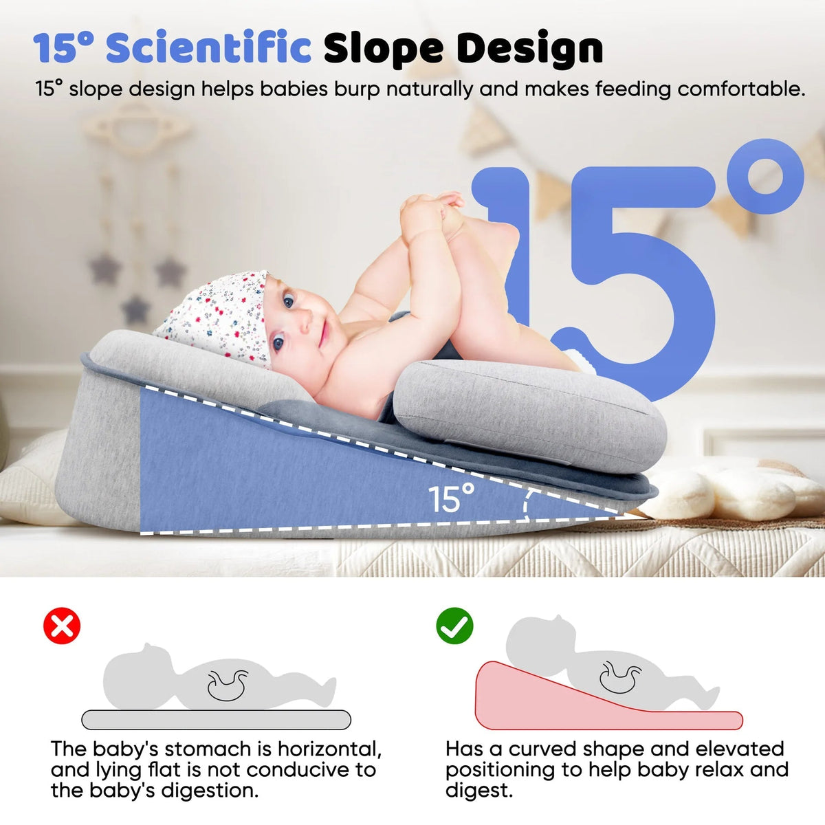 Verhoogde Babyligstoel met Anti-Reflux voor Pasgeborenen 15° Incline