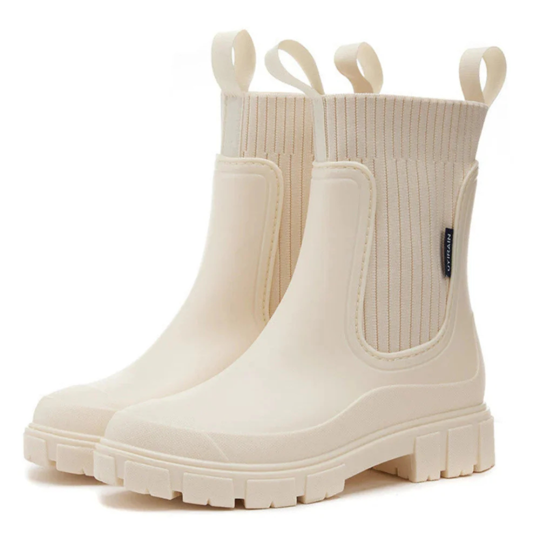 Waterafstotende Chelsea Regenlaarzen Dames Antislip Rubberen Zool Slip-On Enkelhoog Herfst Winter Comfortabel