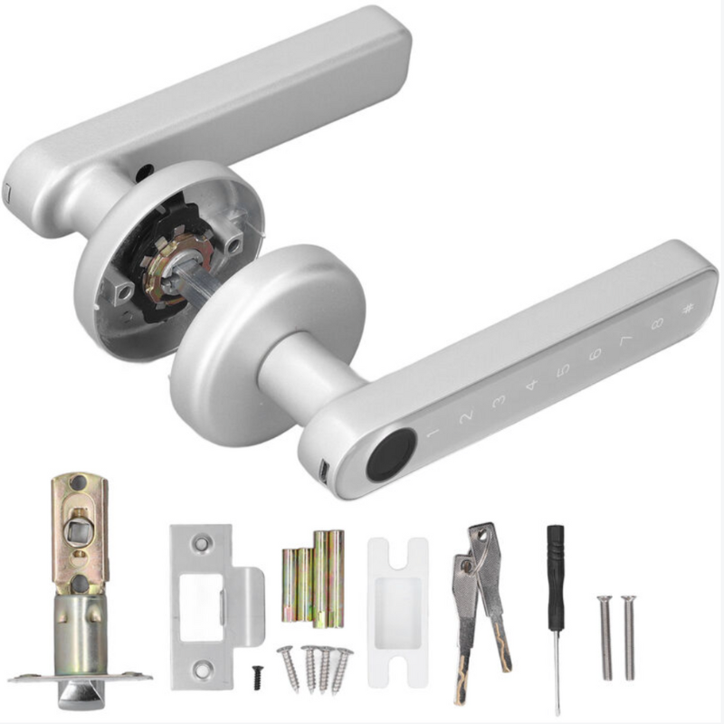 Deurslot met Pincode Cijfercode Toetsenbord Roestvrij Staal 12,5 x 6 x 3 cm Oplaadbare Accu App Bediening Zwart Zilver