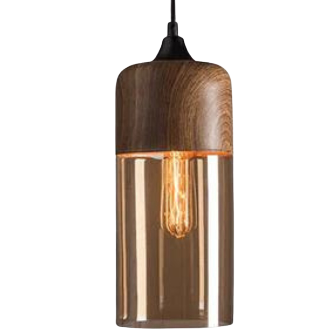 Scandinavische Hanglamp van Glas met Houtlook - Warme Designverlichting voor Woonkamer & Eetkamer
