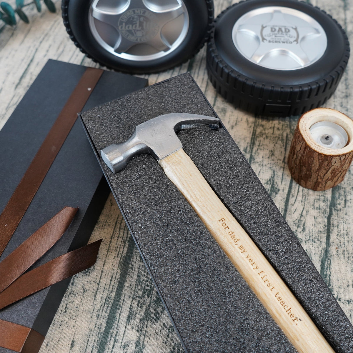 Gegraveerde Meetlint en Hamer Set - Gepersonaliseerde Gereedschapsset voor Vaderdag, Houtbewerking & Klussen