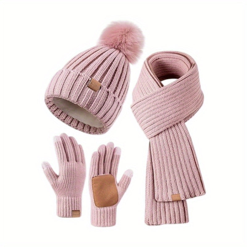 3-in-1 Gebreide Winterset met Muts, Sjaal en Touchscreen Handschoenen
