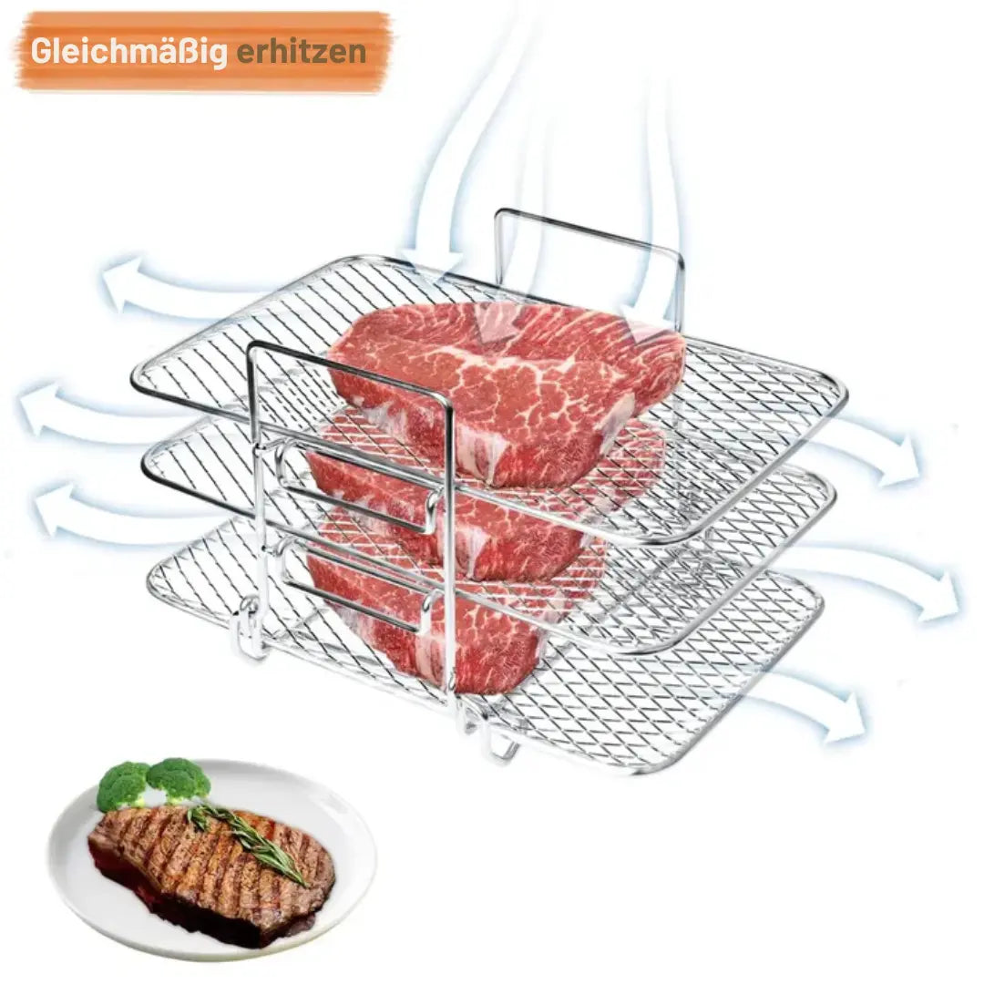 Drielaags Airfryer Rek 22×16×14 cm Roestvrij Staal voor Heteluchtfriteuse Ninja DualZone 8L 10L Uitbreidingsset met Verwijderbare Plateaus