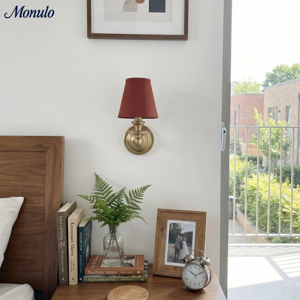 Wandlamp met stoffen kap en zwanenhalsarm - smeedijzeren armatuur met verstelbare leeslamp