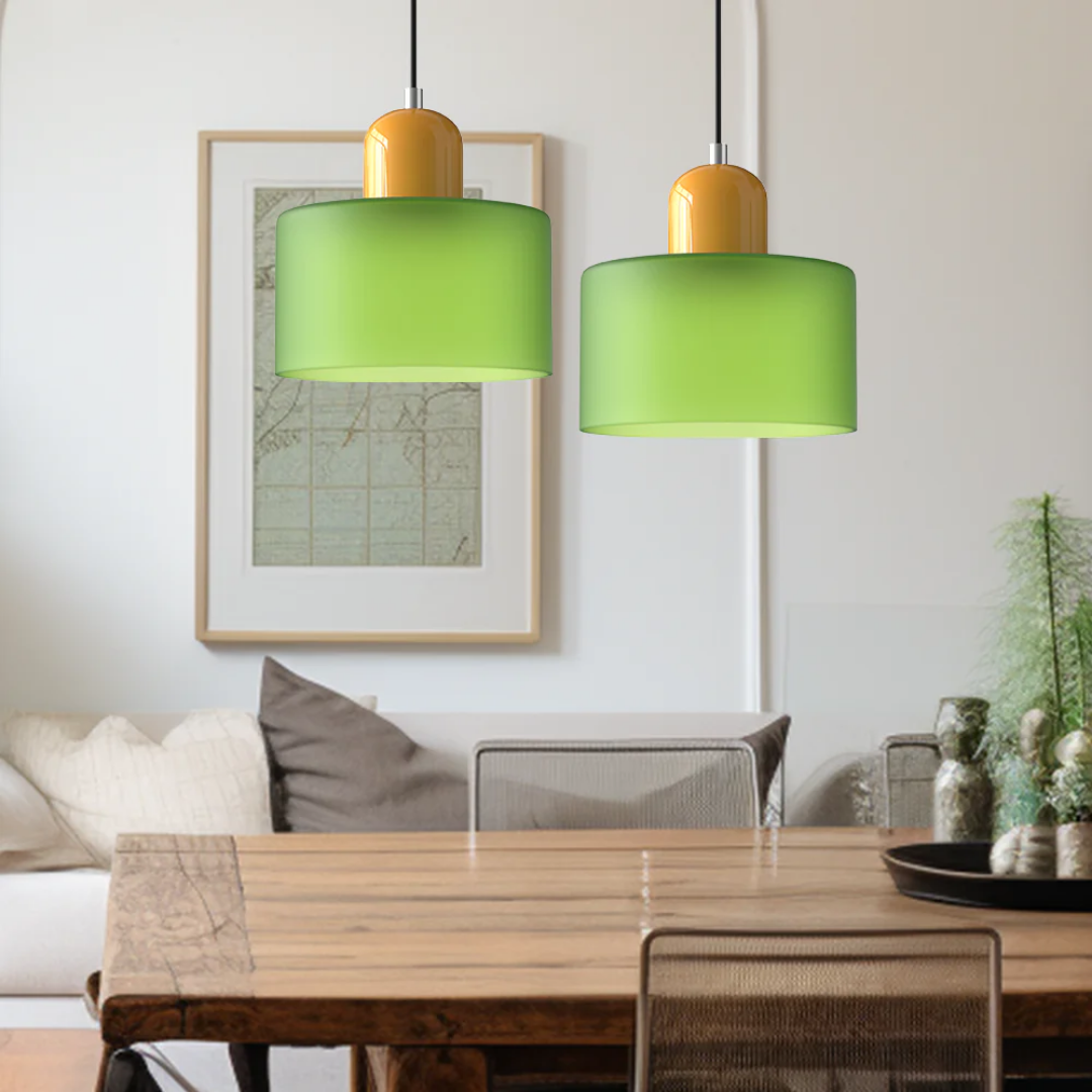 Lismeno Retro Hanglamp Glas 15cm Groen Oranje Eettafel Keuken Vintage Verlichting Compact