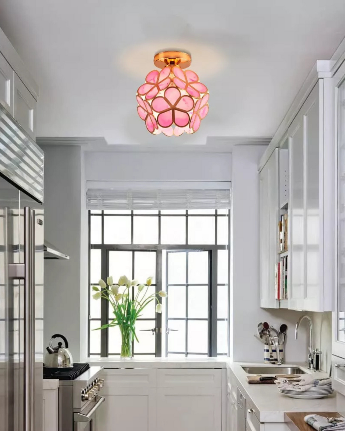 Moderne plafondlamp met bloemdesign in acryl en goudkleurig ijzer - luxe LED designlamp 20 cm
