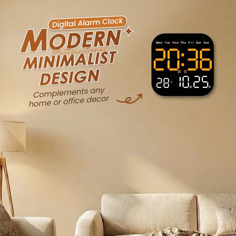 Digitale Wandklok met Afstandsbediening Temperatuurweergave Datum Dimbaar Modern Design voor Kantoor Slaapkamer