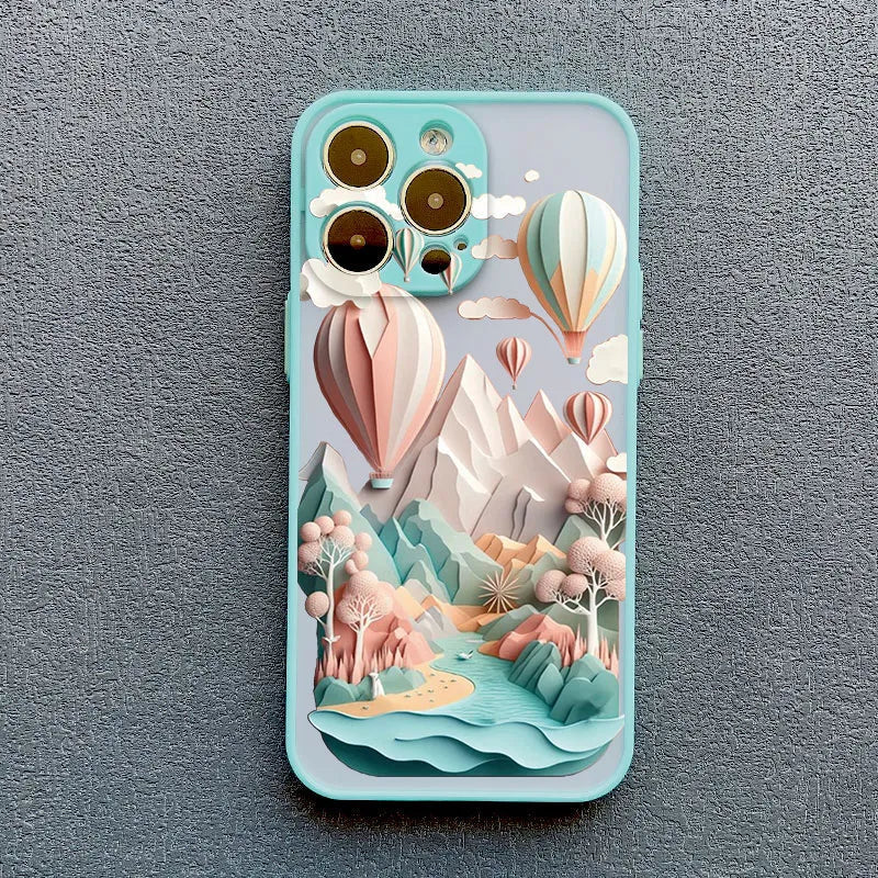 Telefoonhoesje met 3D Landschap Effect voor iPhone 14 15 16 17 Zachte Siliconen Beschermhoes Telefoonaccessoire