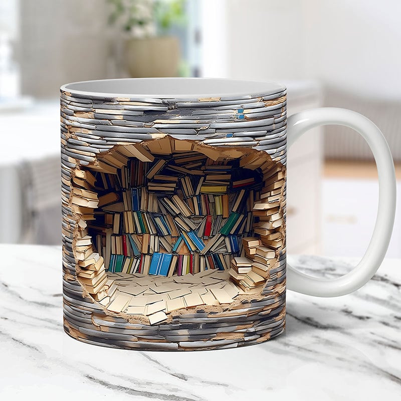 Keramische Boekenplank Mok 3D Design 350ml Koffiekop Literatuur Liefhebbers Cadeau voor Keuken en Woonkamer