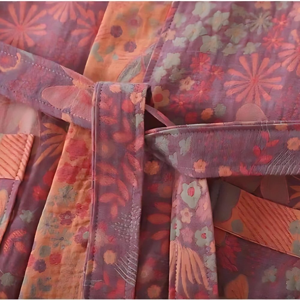 Katoenen Ochtendjas Dubbel Gaas Vintage Print Loungewear Badstof Kimono Spa Thuis Comfort Relaxen Wellness