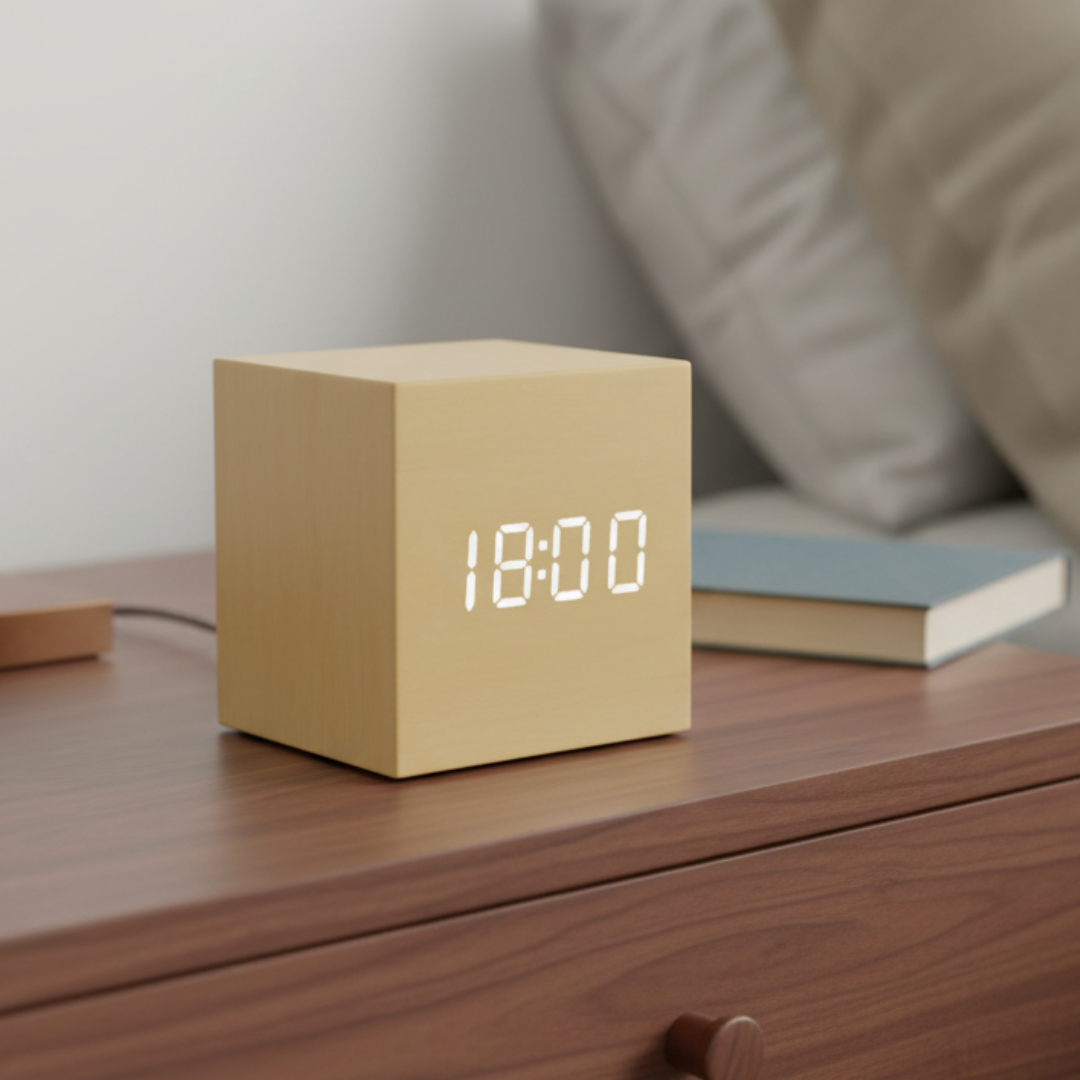 Digitale Wekker met LED-Lichtsensor en Stemactivatie - Compacte Kubusvorm met Multifunctioneel Display